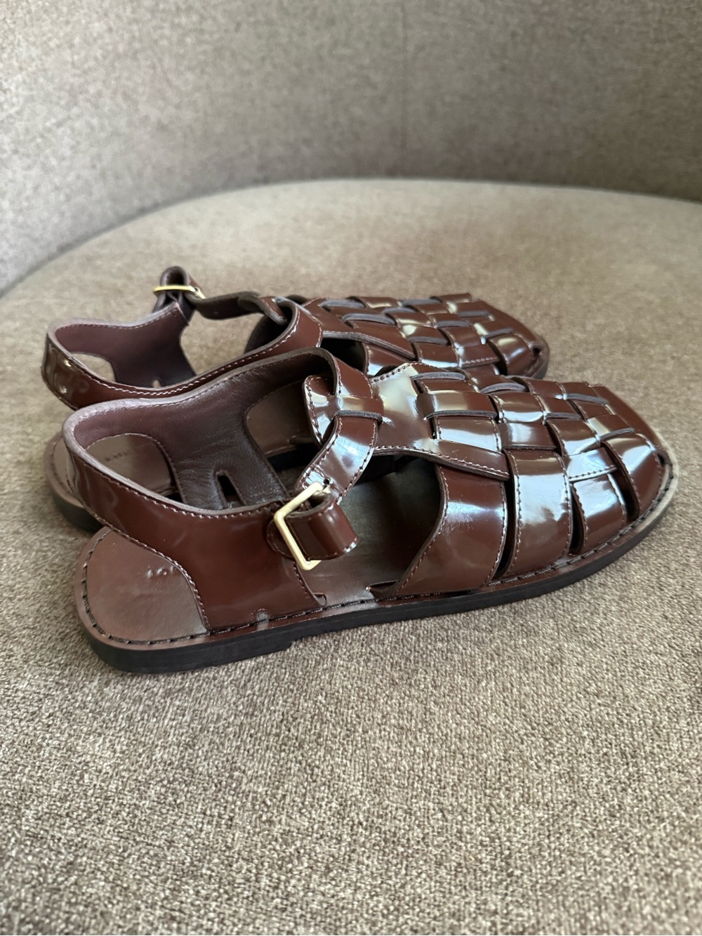 Loeffler Randall Brown Patent Leather Woven Fisherman Sandal - Picture 4 of 6